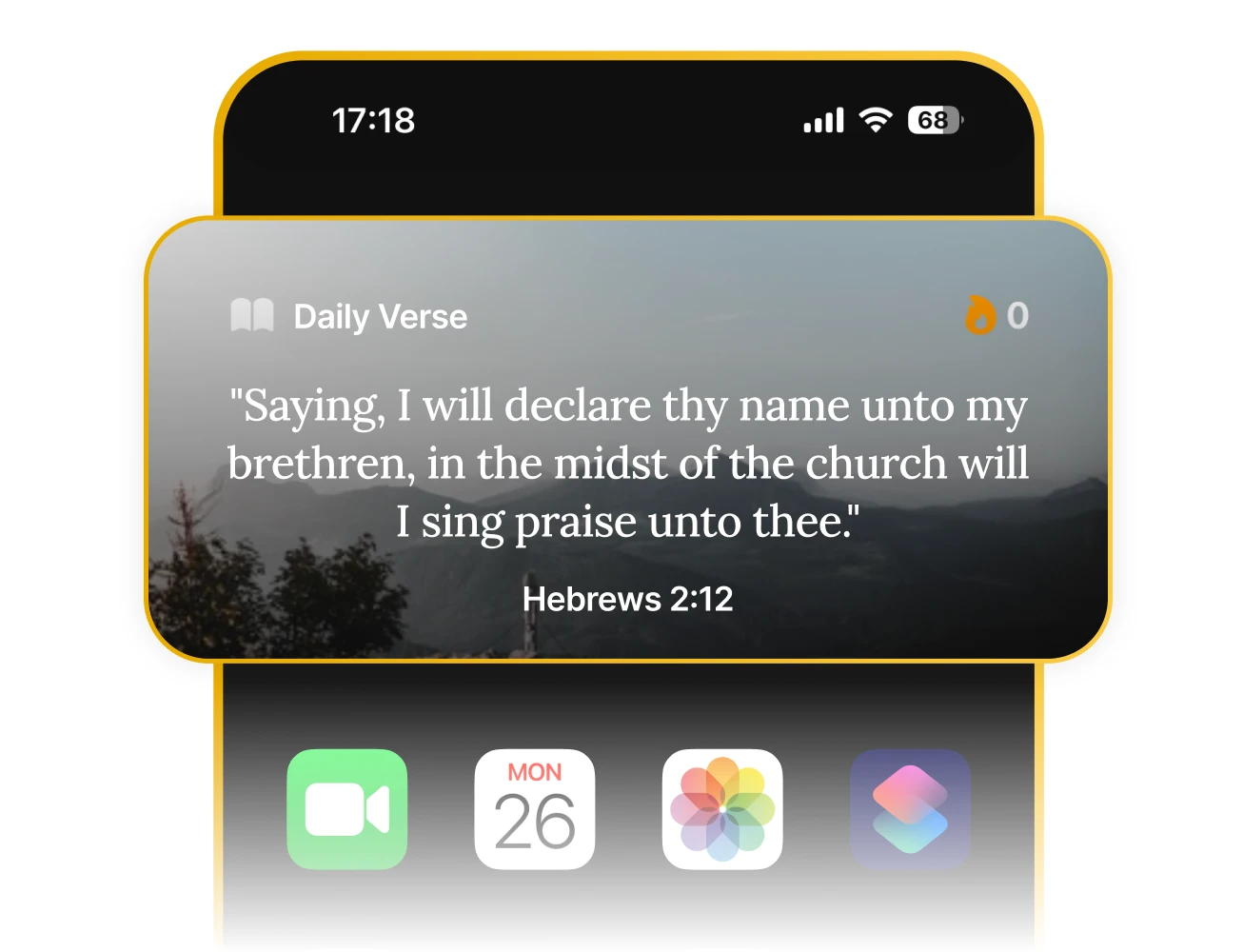 Daily Verse app showing Hebrews 2:12 on a smartphone screen.
